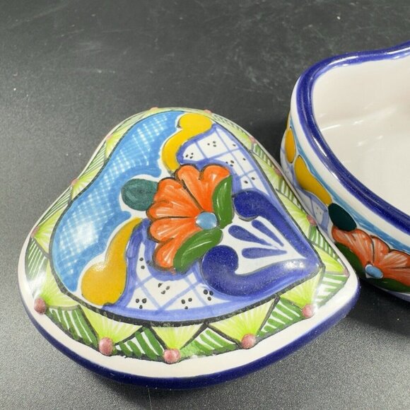 Mexico Talavera Pottery Heart Shaped Trinket Dish Container Jewelry Holder VTG - Picture 6 of 10